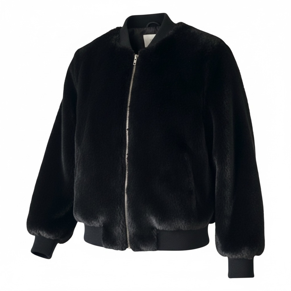 JUST Female Soft Black Faux Fur Bomber Woman’s Size XS - Picture 2 of 8